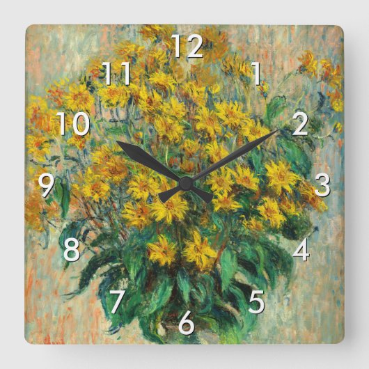 Claude Monet - Blume zu Jerusalem Artichoke Quadratische Wanduhr (Vorderseite)