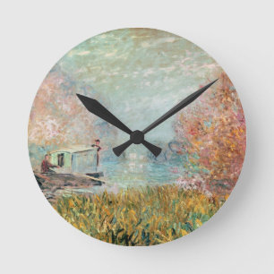 Claude Monet Boat Studio on the Seine Runde Wanduhr
