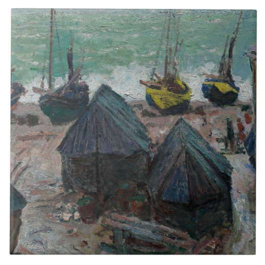 Claude Monet - Boote am Strand bei Etretat Fliese (Vorderseite)