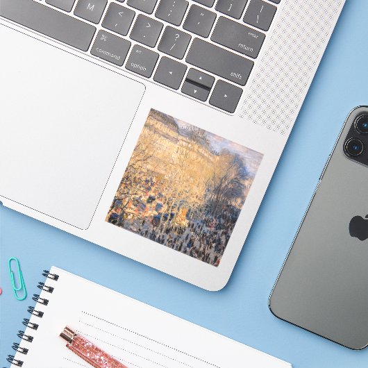 Claude Monet - Boulevard des Capucines in Paris Aufkleber (Laptop mit iPhone)