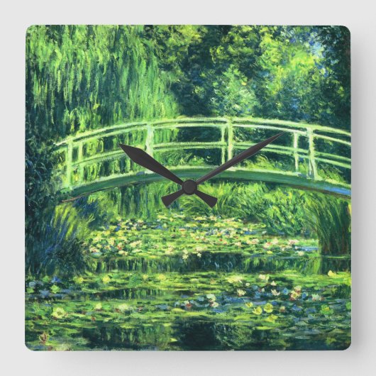 Claude Monet: Brücke über einem Teich der Quadratische Wanduhr (Vorderseite)