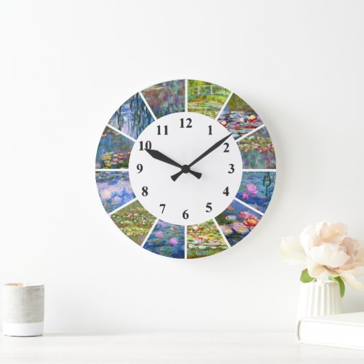 Claude Monet Clock Water Lilies Gemälde Kunstwerk Große Wanduhr (Zuhause)