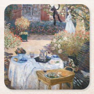 Claude Monet - Das Mittagessen, dekoratives Paneel Rechteckiger Pappuntersetzer