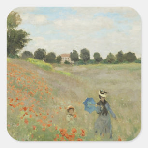 Claude Monet Das Mohnfeld bei Argenteuil Kunst Quadratischer Aufkleber