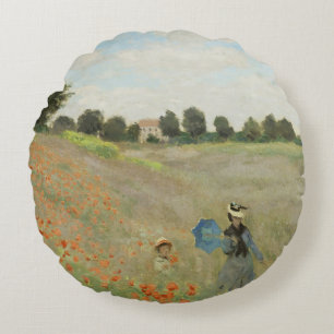 Claude Monet Das Mohnfeld bei Argenteuil Kunst Rundes Kissen