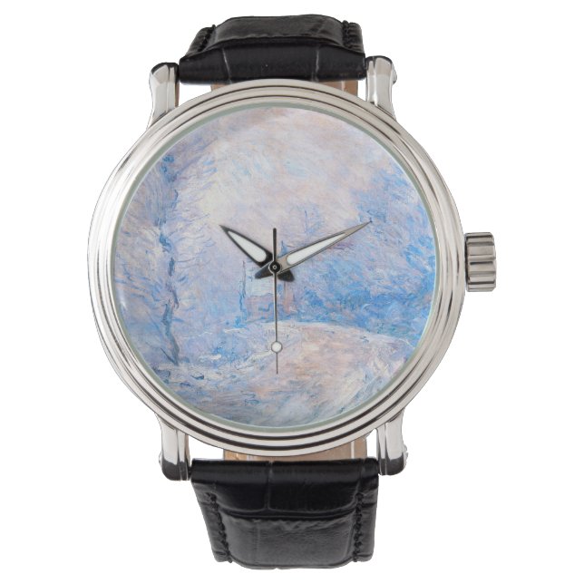 Claude Monet: Der Eintritt in Giverny unter Schnee Armbanduhr (Vorderseite)