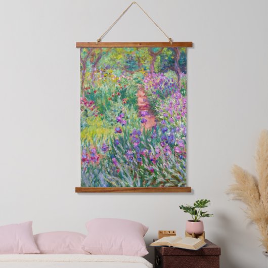 Claude Monet - Der Iris-Garten in Giverny Wandteppich Mit Holzrahmen (Schlafzimmer)
