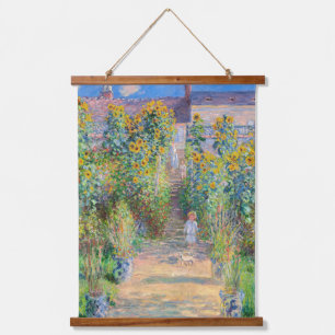 Claude Monet - Der Künstlergarten in Vetheuil Wandteppich Mit Holzrahmen