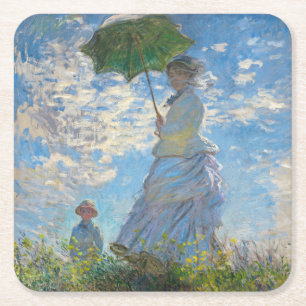 Claude Monet - Der Spaziergang, Frau mit Sonnensch Rechteckiger Pappuntersetzer