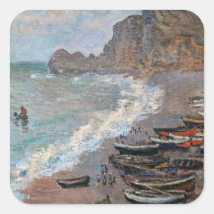 Claude Monet - Der Strand von Etretat Quadratischer Aufkleber