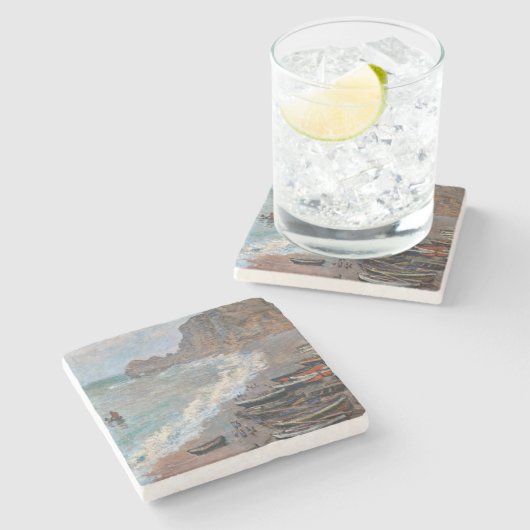 Claude Monet - Der Strand von Etretat Steinuntersetzer (Seitenansicht)