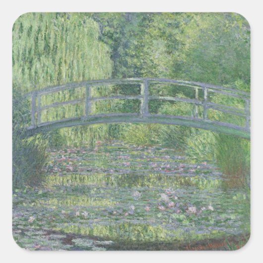 Claude Monet | Der Wasserlilie-Teich: Grüne Harmon Quadratischer Aufkleber (Vorderseite)