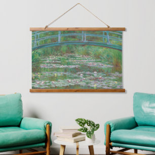 Claude Monet Die japanische Fußbrücke Alte Kunst Wandteppich Mit Holzrahmen