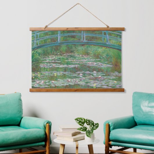 Claude Monet Die japanische Fußbrücke Alte Kunst Wandteppich Mit Holzrahmen (Wohnzimmer)