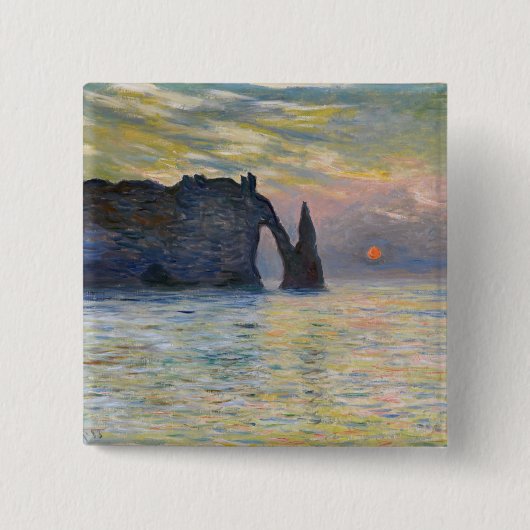 Claude Monet - Die Klippe, Etretat, Sonnenuntergan Button (Vorderseite)