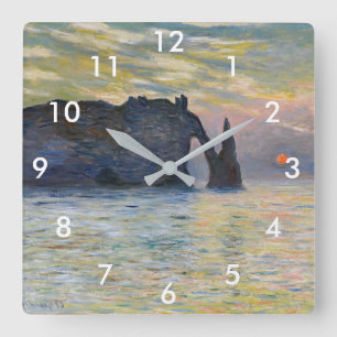 Claude Monet - Die Klippe, Etretat, Sonnenuntergan Quadratische Wanduhr