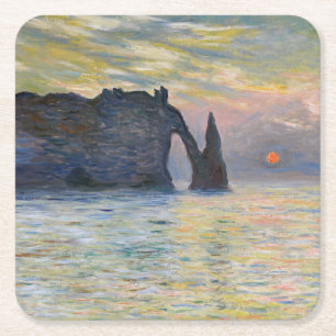 Claude Monet - Die Klippe, Etretat, Sonnenuntergan Rechteckiger Pappuntersetzer