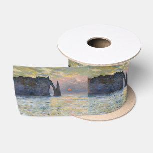 Claude Monet - Die Klippe, Etretat, Sonnenuntergan Satinband