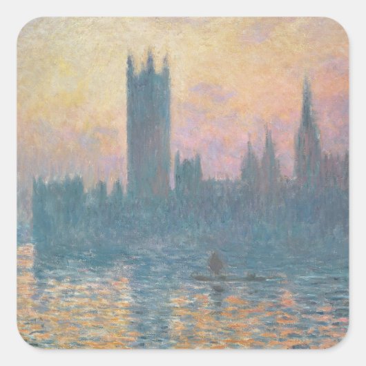 Claude Monet | Die Parlamentshäuser, Sunset Quadratischer Aufkleber (Vorderseite)