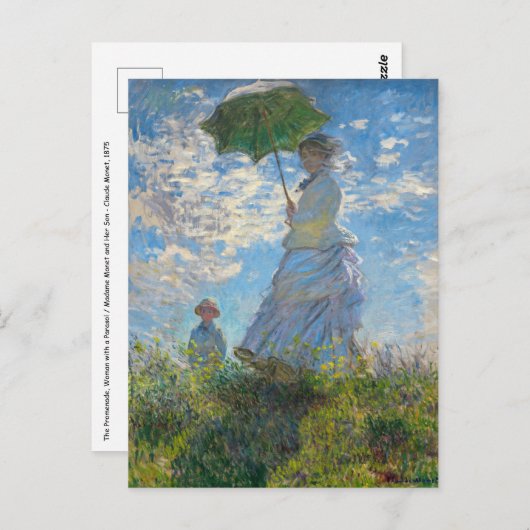 Claude Monet - Die Promenade, Frau mit Sonnenschir Postkarte (Vorne/Hinten)