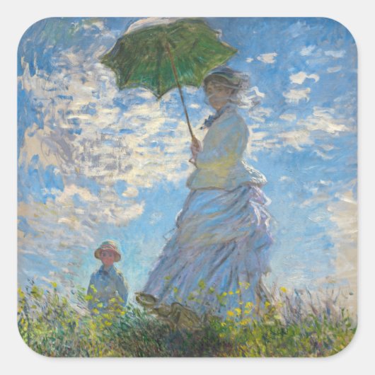 Claude Monet - Die Promenade, Frau mit Sonnenschir Quadratischer Aufkleber (Vorderseite)