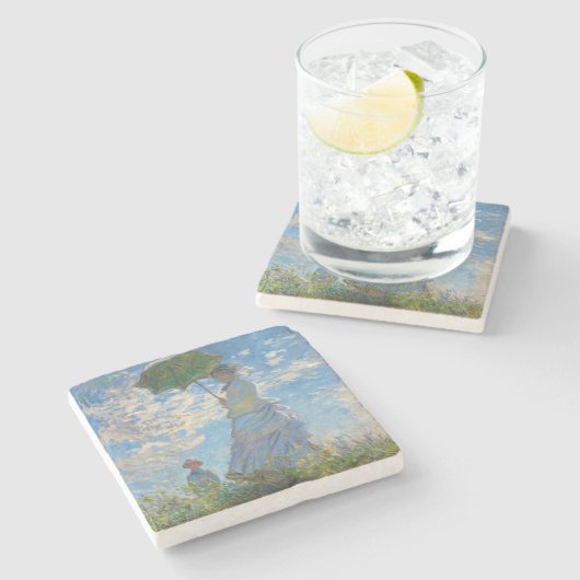 Claude Monet - Die Promenade, Frau mit Sonnenschir Steinuntersetzer (Seitenansicht)