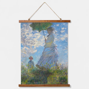 Claude Monet - Die Promenade, Frau mit Sonnenschir Wandteppich Mit Holzrahmen