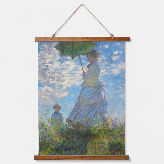Claude Monet - Die Promenade, Frau mit Sonnenschir Wandteppich Mit Holzrahmen (Vorderseite)