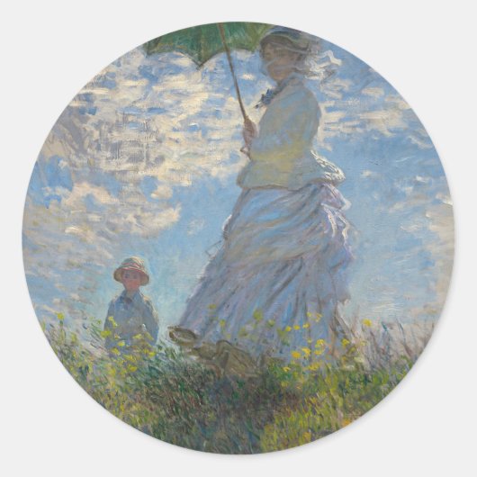 Claude Monet - Eine Frau mit einem Kunstwerk aus d Runder Aufkleber (Vorderseite)
