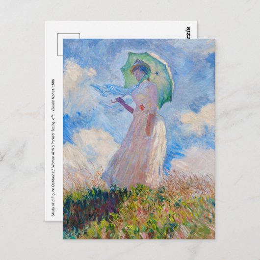 Claude Monet - Eine Frau mit einem Parasol gegenüb Postkarte (Vorne/Hinten)