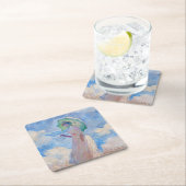 Claude Monet - Eine Frau mit einem Parasol gegenüb Rechteckiger Pappuntersetzer (Vor Ort)