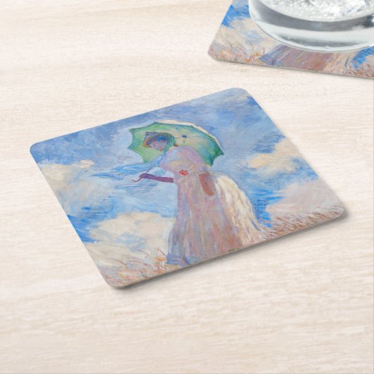 Claude Monet - Eine Frau mit einem Parasol gegenüb Rechteckiger Pappuntersetzer (angewinkelt)