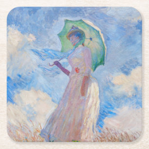Claude Monet - Eine Frau mit einem Parasol gegenüb Rechteckiger Pappuntersetzer