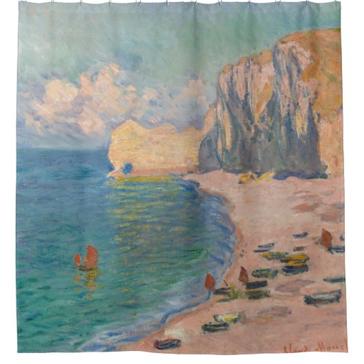 Claude Monet - Etretat: Strand und Falaise d'Betwe Duschvorhang (Vorderseite)