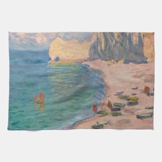 Claude Monet - Etretat: Strand und Falaise d'Betwe Geschirrtuch (Horizontal)