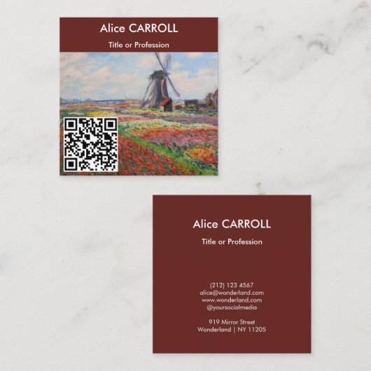 Claude Monet - Feld der Tulipen, Holland - QR-Code Quadratische Visitenkarte (Vorne/Hinten)