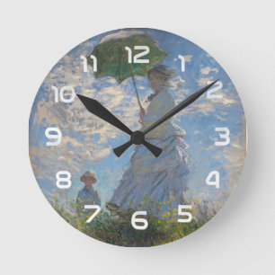 Claude Monet Frau mit einem Sonnenschirm Fine Art Runde Wanduhr