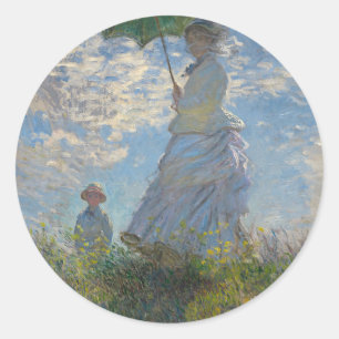 Claude Monet - Frau mit einem Sonnenschirm Kunstwe Runder Aufkleber