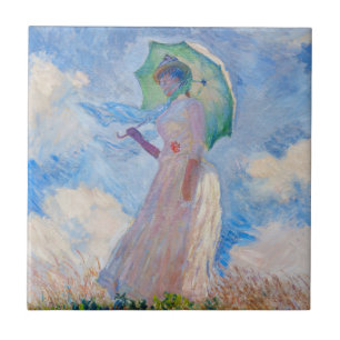 Claude Monet - Frau mit einem Sonnenschirm nach li Fliese