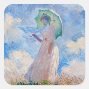 Claude Monet - Frau mit einem Sonnenschirm nach li Quadratischer Aufkleber