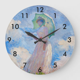 Claude Monet - Frau mit Sonnenschirm nach links Große Wanduhr