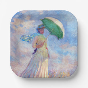 Claude Monet - Frau mit Sonnenschirm nach rechts Pappteller