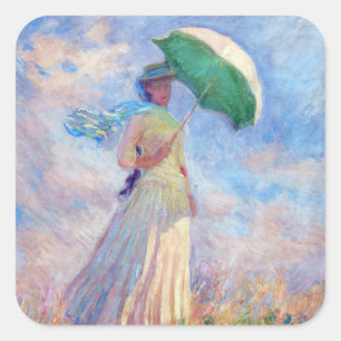 Claude Monet - Frau mit Sonnenschirm nach rechts Quadratischer Aufkleber