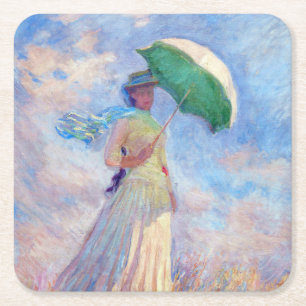 Claude Monet - Frau mit Sonnenschirm nach rechts Rechteckiger Pappuntersetzer