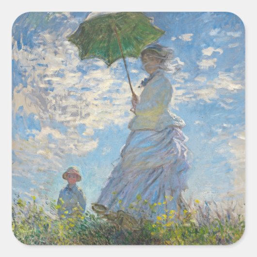 Claude Monet | Frau mit Sonnenschirm Quadratischer Aufkleber (Vorderseite)