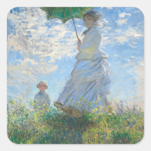 Claude Monet Frau mit Sonnenschirm Quadratischer Aufkleber