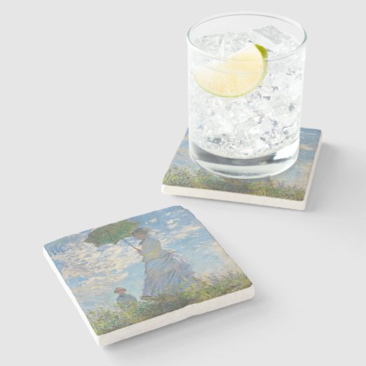 Claude Monet | Frau mit Sonnenschirm Steinuntersetzer (Seitenansicht)