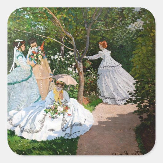 Claude Monet - Frauen im Garten Quadratischer Aufkleber (Vorderseite)