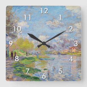 Claude Monet - Frühling an der Seine Quadratische Wanduhr
