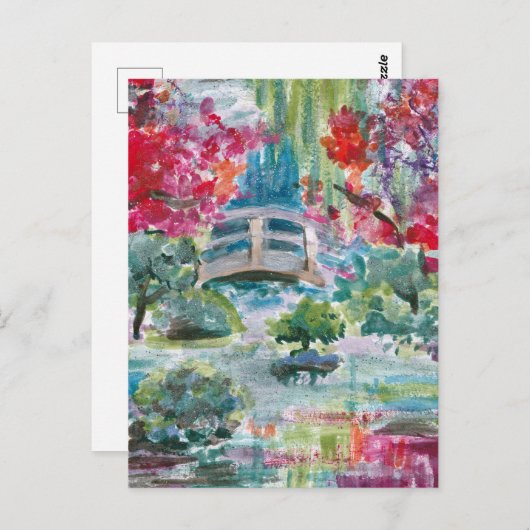 Claude Monet Garden Teichbrücke Gemälde Jigsaw Pu Postkarte (Vorne/Hinten)